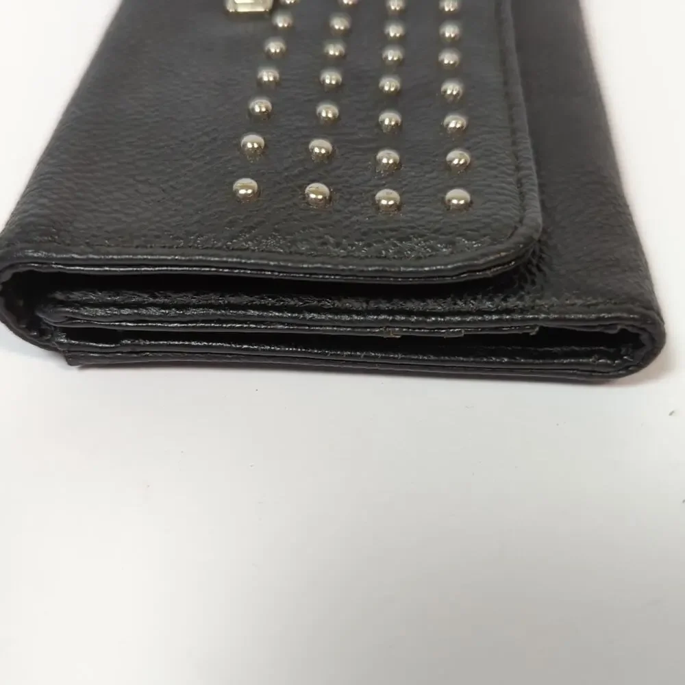 Nine West Black Studded Envelope Wallet Clutch Faux Leather